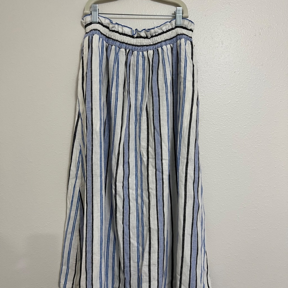 Blue and White Striped Midi Skirt